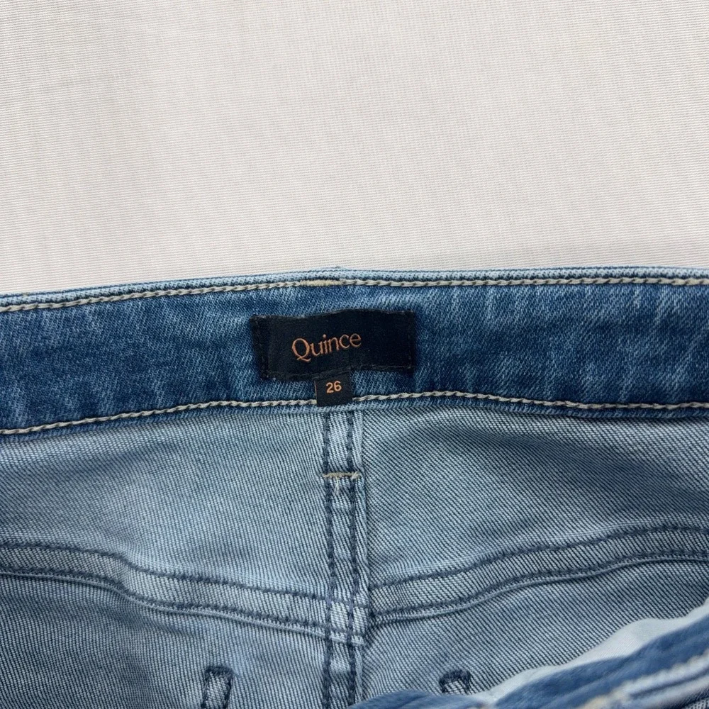Quince Jeans Bella Stretch Kick Flare Raw Hem Seaside Blue Womens Size 26